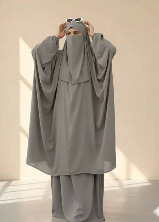 3 Piece Jilbab - Grey