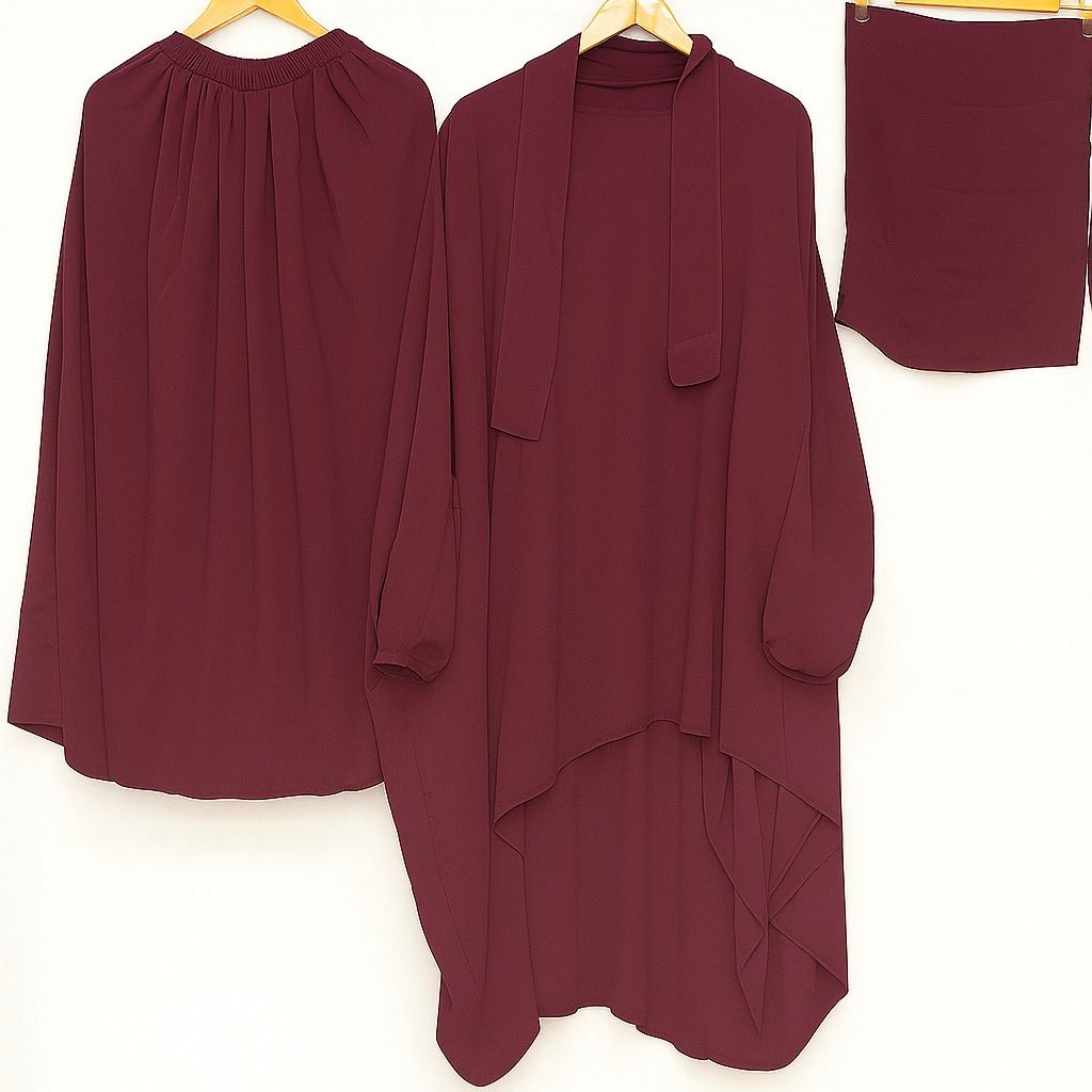 3 Piece Jilbab - Maroon
