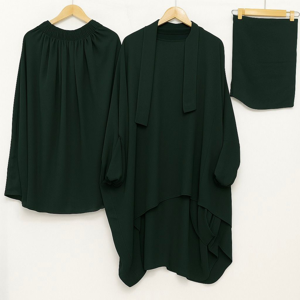 3 Piece Jilbab - Emerald Green