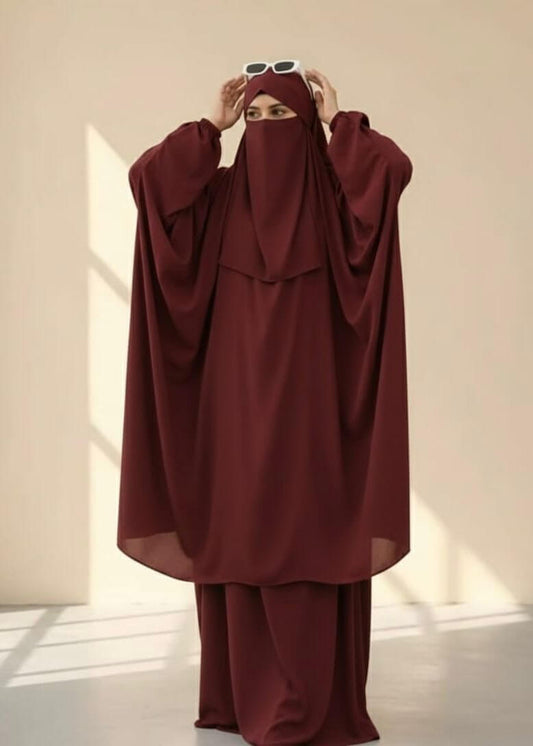 3 Piece Jilbab - Maroon